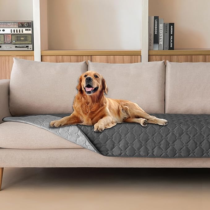 gogobunny 100% Double-Sided Waterproof Dog Bed Cover Pet Blanket Sofa Couch Furniture Protector for Puppy Large Dog Cat, Reversible (30x90 Inch (Pack of 1), Dark Grey/Light Grey)