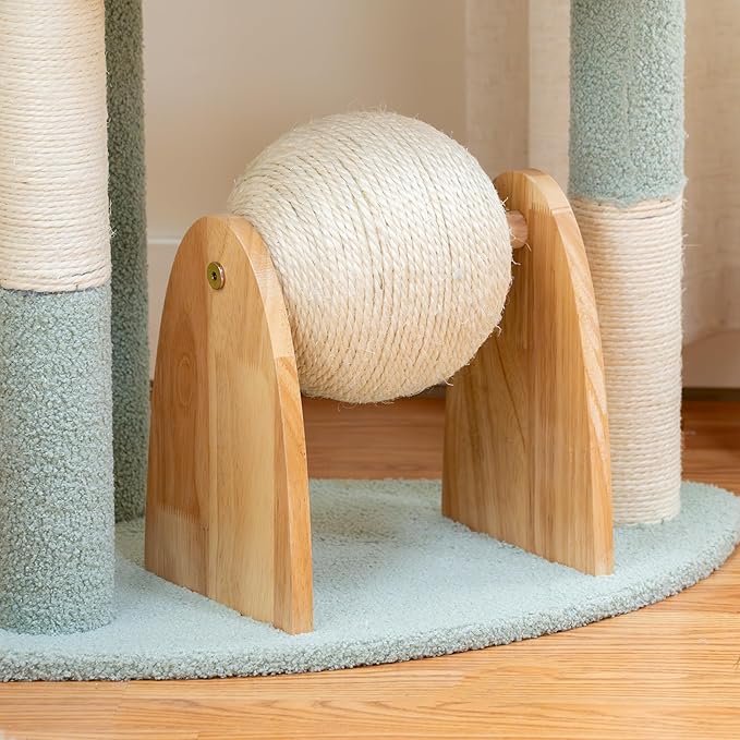 Kitty City Triple Perch Wooden Cat Tower with Scratching Posts & Hanging Toys, Modern Multi-Level Indoor Cat Furniture with Sherpa Beds