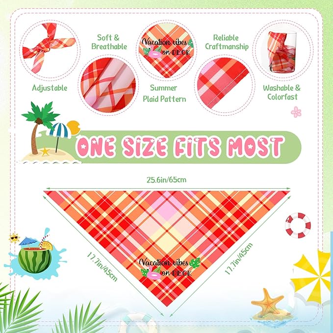 Sweetude 100 Pcs Summer Plaid Dog Bandana Bulk with Sayings Hawaii Bandana Pet Scarf Triangle Bibs Washable Puppy Kerchief Adjustable Grooming Supplies for Small Medium Large Dog Cat Accessories