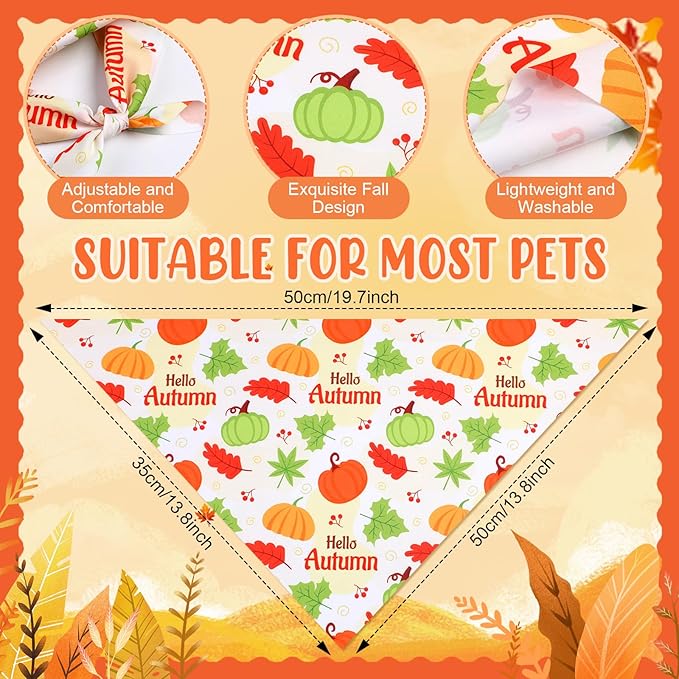 Weewooday 50 Pcs Thanksgiving Fall Dog Bandanas Bulk Pumpkin Maple Leaves Autumn Bandanas for Bibs Adjustable Scarf for Small Medium Large Pet Cat Costume(Leaves Pattern, 19.7 x 13.8 x 13.8 Inch)