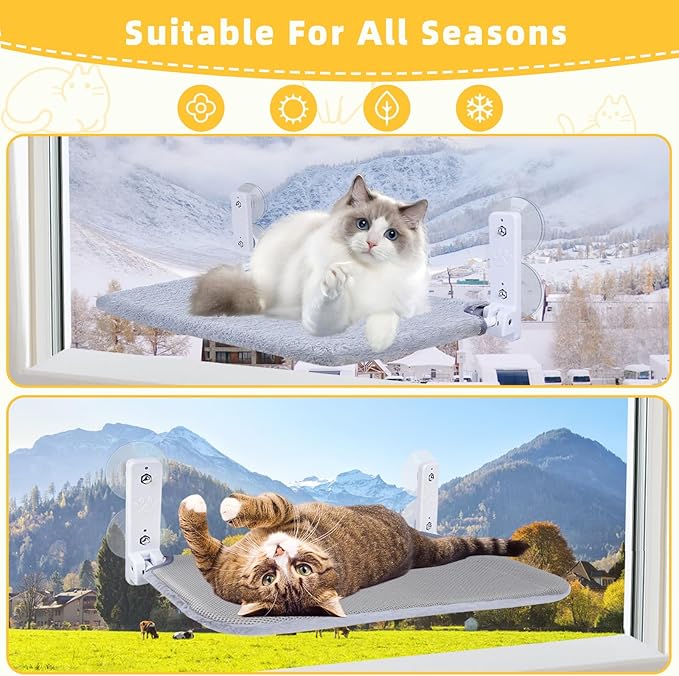 2PC Cat Window Perch, Foldable Cat Window Hammock Sunbathing and Climbing Cats Hammock for Window Bed Bearing 40 Pounds Window Perch for Cats Inside (Light Gray,2 Pack)