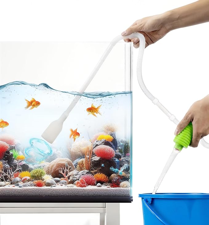 Luigi's Fish Tank Cleaner - Turtle Tank Accessories - Gravel Vacuum for Aquarium - Hand Siphon Hose to Remove and Change Water or Sand in Minutes - Aquarium Cleaning Tools