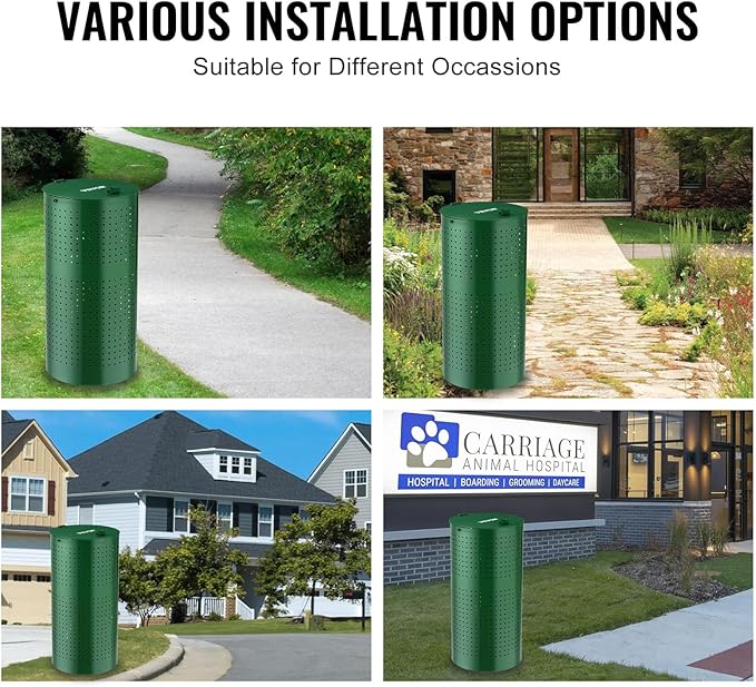 VEVOR Dog Poop Trash Can With 50 Liner Bags, 11.5 Gallons Outdoor Waste Bin With Lid & Liner Clip for Pet Waste Station, Disposal Container for Garden Backyard Park