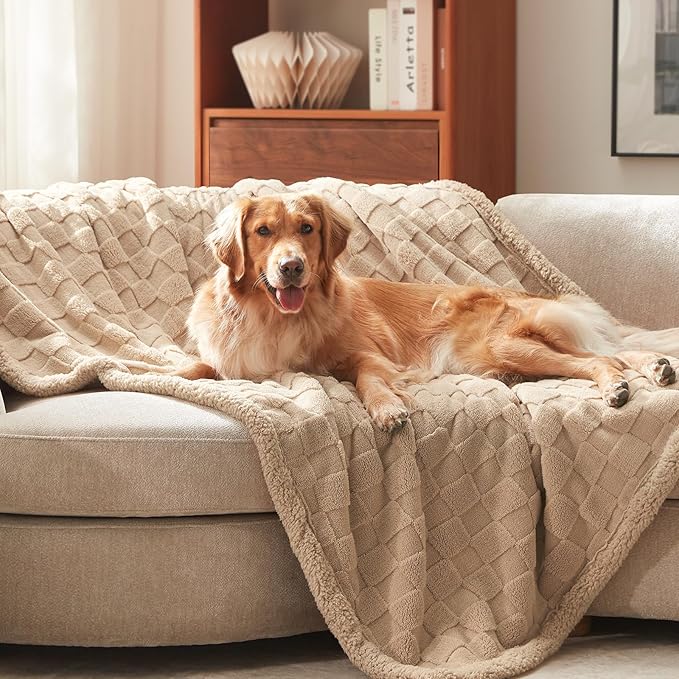 GASUR Waterproof Dog Blankets for Small Dogs, Dog Blanket for Couch Bed, Fleece Pet Blanket for Furniture Sofa Protector, Soft Puppy Throw Blankets for Crate Car Outdoor, Washable, 25"x35", Beige