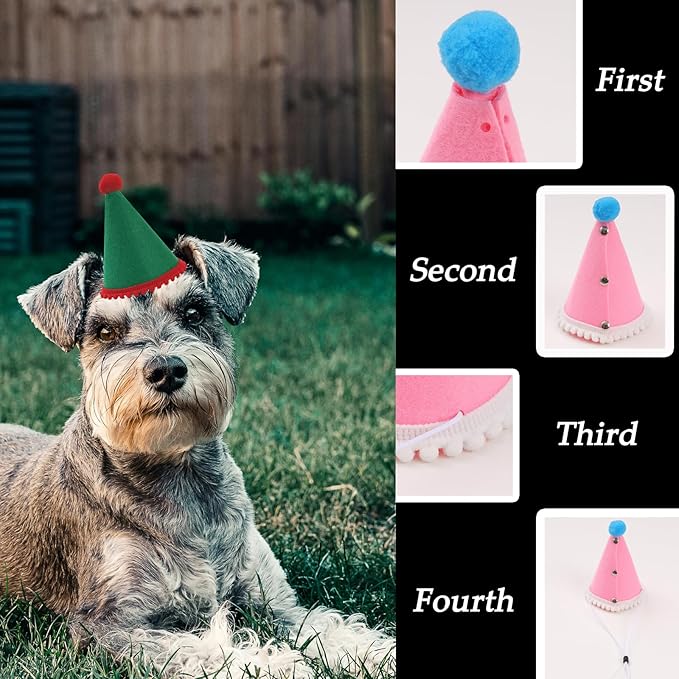10 Pcs Dog Birthday Hat Set for Small Medium Dogs Cat Puppies, Mini Party Hat with Adjustable Headbands, Cute Pet Hat with Pompons for Birthday Christmas Party Decoration Accessories (Mini 2.5 Inch)