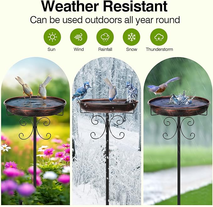 Daoeny 35In Metal Bird Bath for Outside, Vintage Freestanding Birdbaths & Birdfeeder, Bird Baths Feeder Bowl for Outdoors Garden Patio Yard Lawn Decor, Upgraded 5-Pronged Base (Antique Bronze)