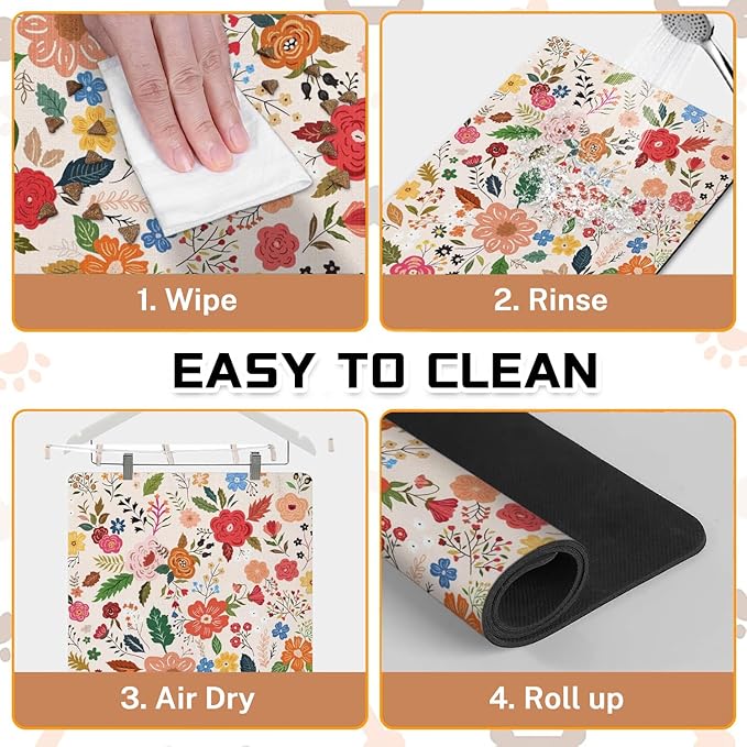 Absorbent Pet Dog Bowl Mat for Food and Water, Pet Cat Food Feeding Mat with Non Slip Rubber Backing, Dog Food Mats for Floors Waterproof, 12"x20"