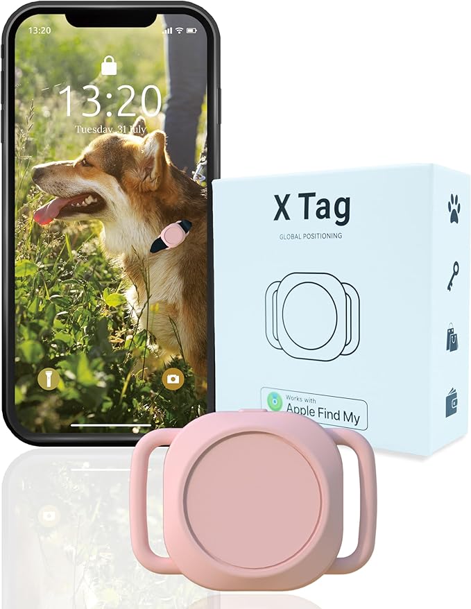 Dog Tracker, Smart Dog Collar with Real-time Pet Location, Cat Tracker Collar (iOS Only), No Monthly Fee & Long Battery Life, Works with Find My, Ideal for Dog/Cat (Pink)