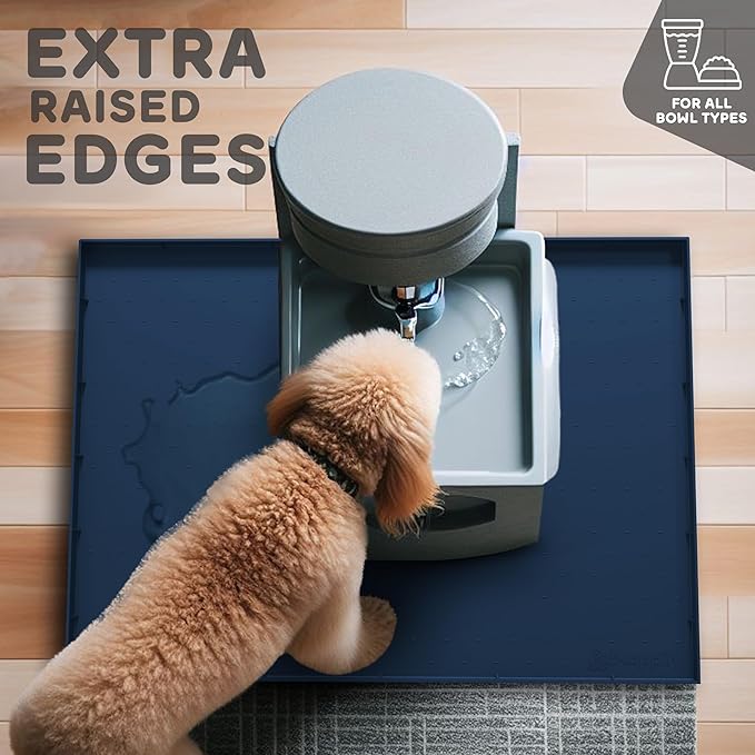 32x24x1” XL Dog Food Mat - All Purpose Under Sink Liner, Washer and Dryer Covers for The Top, Silicone Griddle Mat for Blackstone - Raised Edges Dog Mat for Food and Water Prevent Spill, Waterproof