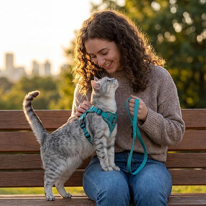 Cat Harness and Leash Set Escape Proof Tactical Large Kitten Harness Emotional Support Cat Vest, Turquoise, L