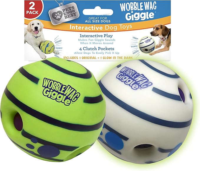 Wobble Wag Giggle & Glow | Rolling Enrichment Toy for Fun Playtime, Interactive Play for Indoor or Outdoor, Keeps Dogs & Puppies Large, Medium or Small Busy & Moving, As Seen on TV | Pack of 2