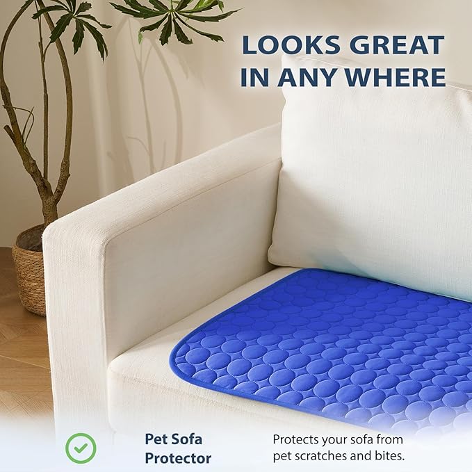 MICROCOSMOS Summer Cooling Mat & Sleeping Pad- Water Absorption Top, Materials Safe, Easy Carry, EZ Clean. Keep Cooling for Pets, Kids and Adults.(Dark Blue, 48" x24")