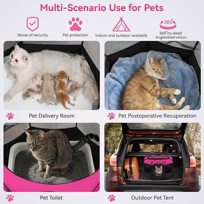 Dog Playpen, Puppy Pet Playpens Indoor for Small Dogs Tent Crates Cage Indoor/Outdoor, Portable Pop Up Dog Kennel Playpen with Carrying Case for Dogs/Cats/Rabbits, Hot Pink