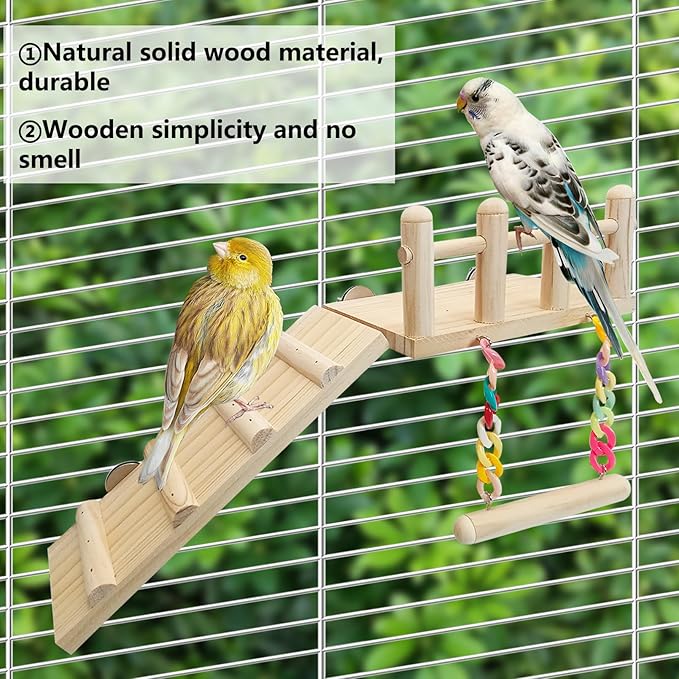 Hamiledyi 17Pcs Parrot Swing Toys Perches Platform with Bird Climbing Ladder Chewing Hanging Standing Colorful Toys Cage Accessories for Parakeet, Conure, Finch, Lovebirds, Budgie, Canary