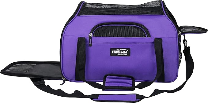 EliteField Soft Sided Pet Carrier (3 Year Warranty, Airline Approved), Multiple Sizes and Colors Available (Large: 19" L x 10" W x 13" H, Purple)