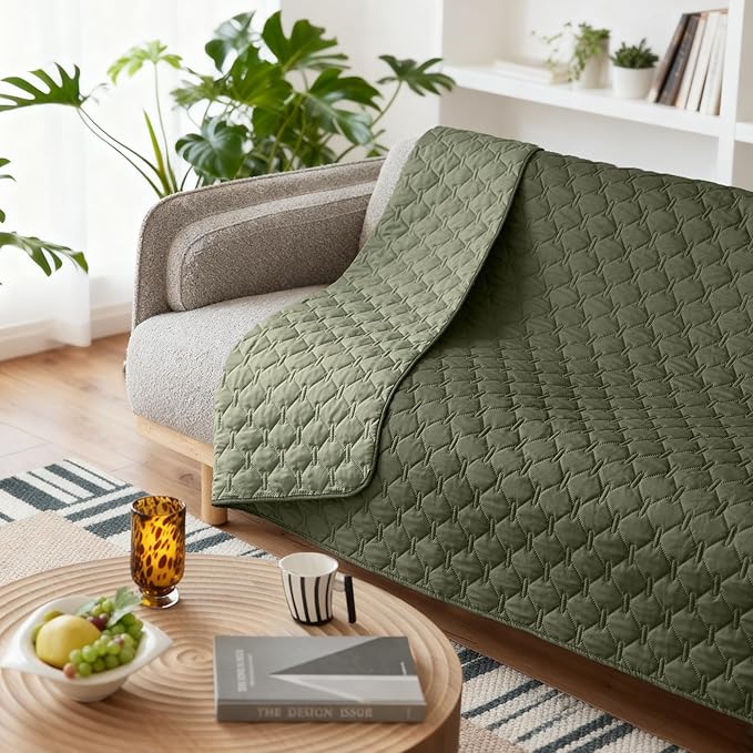 gogobunny 100% Double Sided Waterproof Dog Blanket Soft Pet Bed Cover Reversible Protect Furniture Couch Sofa Car for Puppy Large Dog Cat (Dark Olive/Light Olive, 82x82 Inch (Pack of 1))