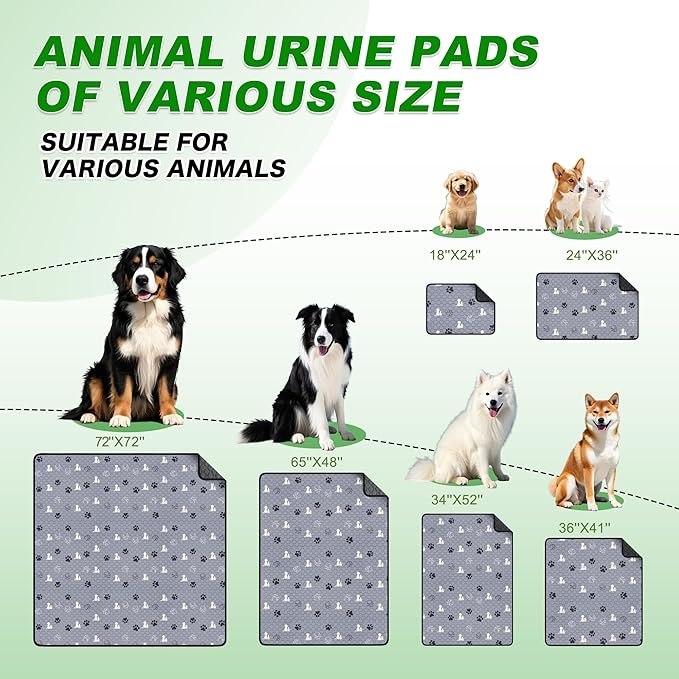 Washable Pee Pads for Dogs Mat, 2 Pack Absorbent Reusable Training Dog Pads Pet Puppy Pads, Non-Slip Potty Pads for Whelping, Playpen, Crate, Bed, Grey 24"x36"
