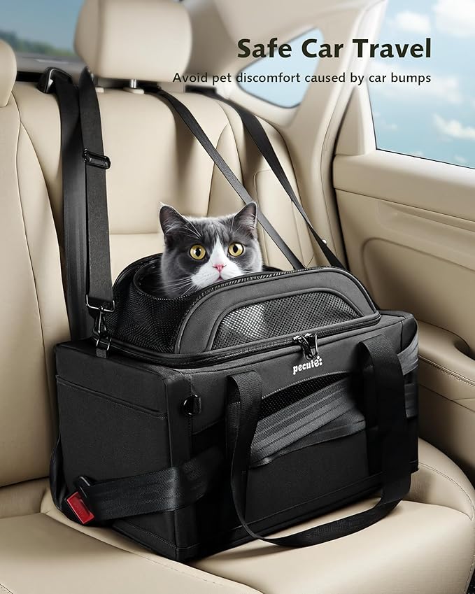 Pecute Expandable Pet Carrier Airline Approved Dog Cat Carrier, Breathable Soft-Sided with Locking Zippers, Pet Travel Bag for Small Dog Cat Anti-Scratch Mesh Leakproof Pee Pad (Dark Gray)