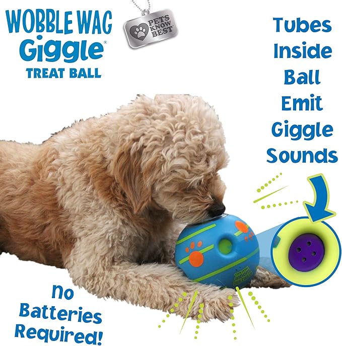 Wobble Wag Giggle Treat Ball- Interactive Dog Toy & Treat Dispenser, Fun Giggle Sounds When Rolled or Shaken, Great for Dogs Pets Know Best