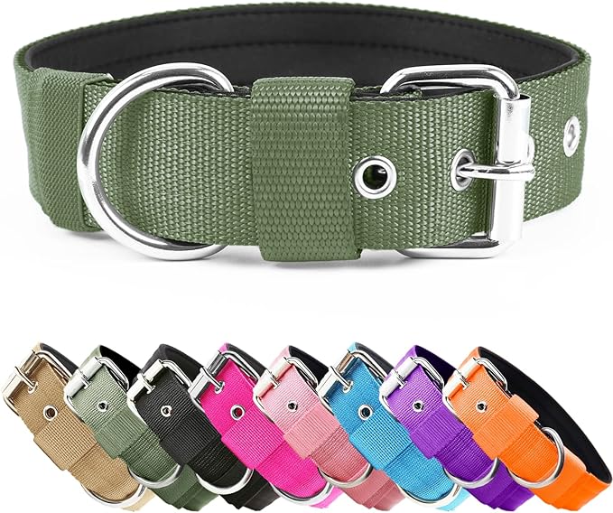 Heavy Duty Tactical Dog Collar - 1.5" Width Military Durable Thick Nylon with Adjustable Metal D Ring & Buckle Working Training K9 Collar for Medium Large Dogs (L(20"-23"), Army Green)