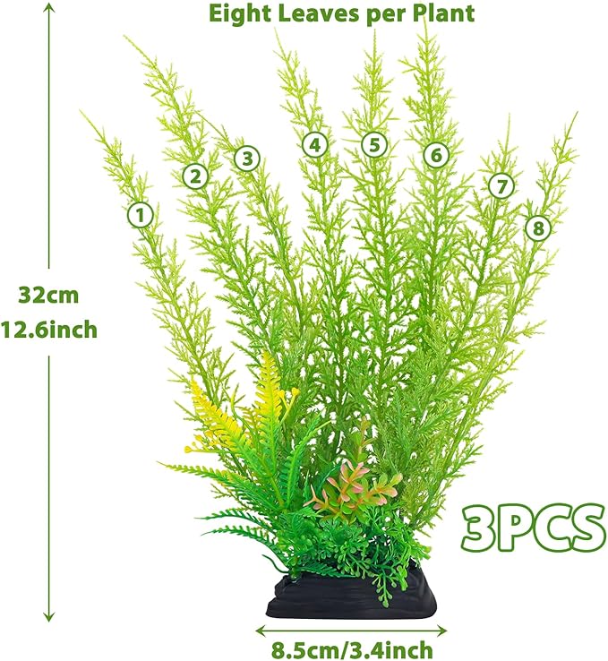 Fish Tank Accessories Large Plants, Green Fish Tank Decorations, Aquarium Decor Plastic Plants 3pcs