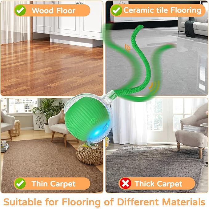 2025 New 1Pack Cat Ball Kitten Toys for Indoor Interactive Kitty Ball Toy Speedy Tail 360° Automatic Rolling(Green)