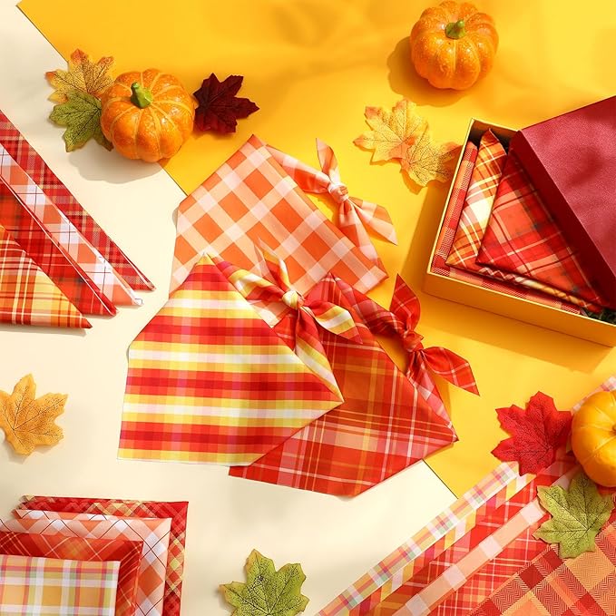 Weewooday 50 Pcs Thanksgiving Fall Dog Bandanas Bulk Plaid Bandanas for Dogs Autumn Soft Doggie Bibs Triangle Scarves for Small Medium Large Pet Costume(Plaid Pattern, 25.6 x 17.7 x 17.7 Inch)