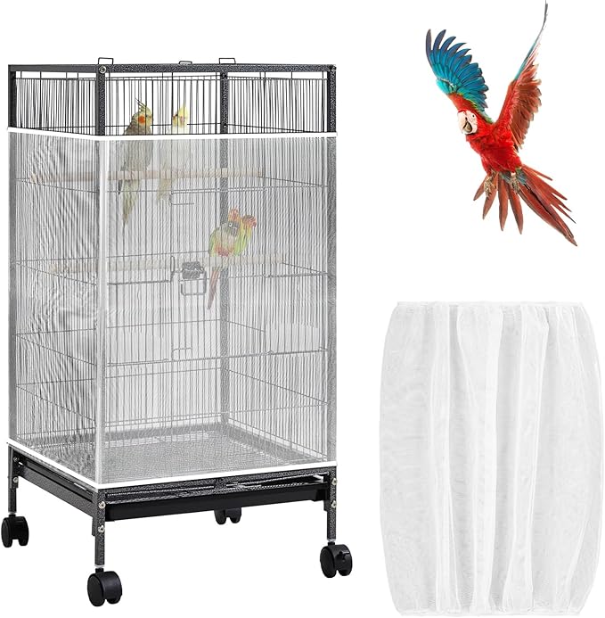 Large Bird Cage Net, Universal Adjustable Bird Cage Covers Mesh Polyester Birds Cages Seed Catcher Parakeet Cages Liners Birds Cagees Accessories for Birdcage Parakeet Parrot Enclosures (White)