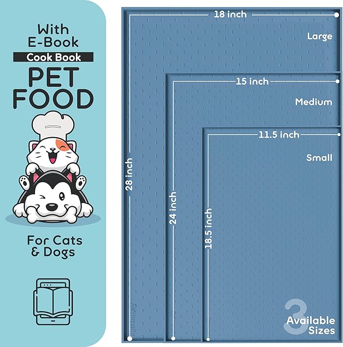 Dog Food Mat - Raised Edges Dogs Mat for Food and Water Prevent Spill, Waterproof Cat Food Mats Protect Floors, Easy Clean Dog Bowl Mats for Food and Water, Silicone Pet Food Tray
