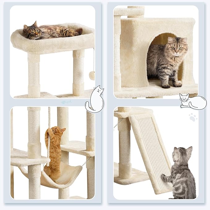 Yaheetech Cat Tree, 63 Inches Multi-Level Indoor Cat Play Structure with Scratching Posts, Hammock, and Dangling Ball