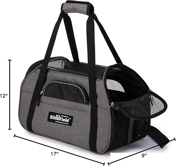 EliteField Soft Sided Pet Carrier (3 Year Warranty, Airline Approved), Multiple Sizes and Colors Available (17" L x 9" W x 12" H, Charcoal Gray)