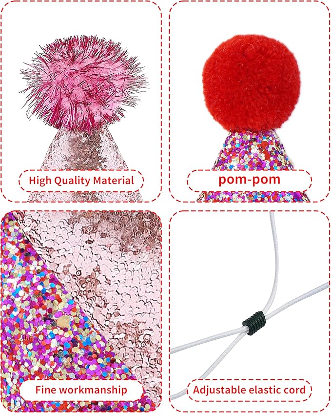 PET SHOW 20 Pack Mini Small Dog Hats with Sequin Puppy Birthday Party Hats for Stuffed Animals Cats Adjustable Holiday Hat Headband Kitten Pet Grooming Costume Accessories