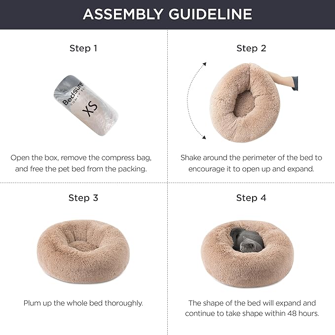 Bedsure Calming Dog Bed for Extra Large Dogs - Donut Washable Large Pet Bed, Anti-Slip Round Fluffy Plush Faux Fur Dog Bed, Fits up to 120 lbs Pets, Ivory Beige, 45 inches
