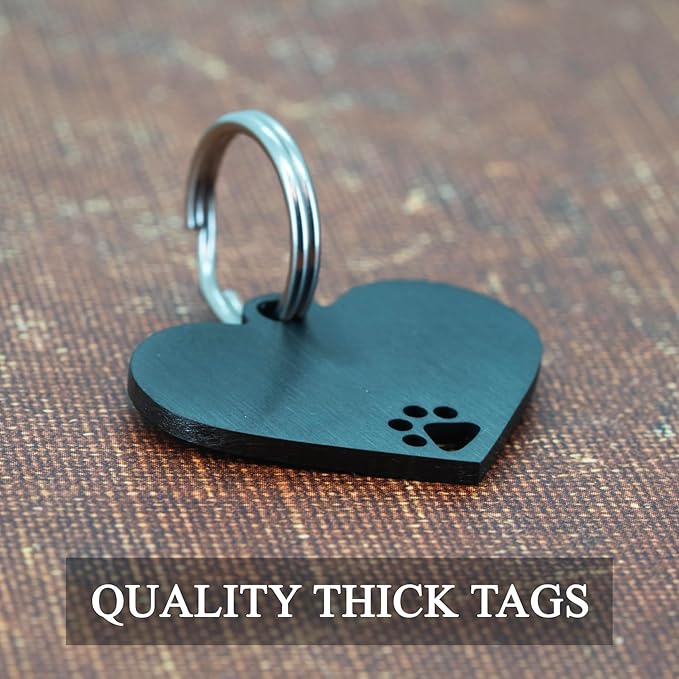 Ultra Joys Dog Tags Personalized for Pets - Hollow Paw Custom Pet ID Tag - Engraved Dog Tag for Small, Large Dogs - Small Heart in Black