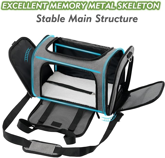 Soundy Large Cat Carrier Dog Carrier Under 25 Lbs,Collapsible Ventilated Portable Pet Bag with Soft Sided Breathable Mesh for Long Car Trips Maxi Load 2 Kittens or Small, Medium Dog (Large Grey)