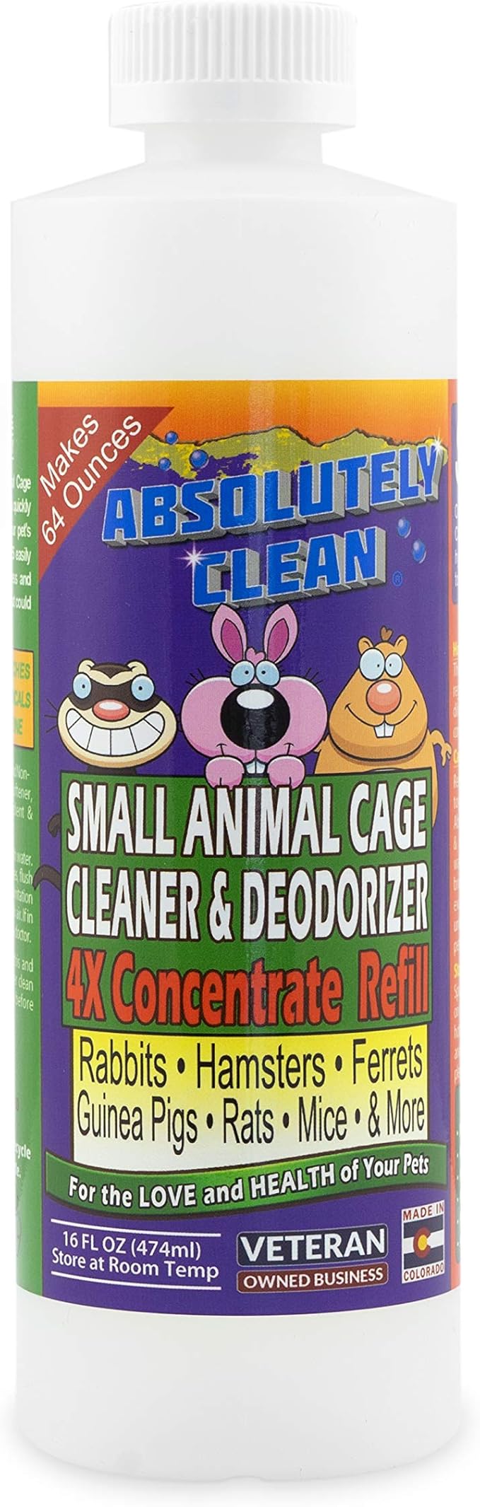 Amazing Small Animal Cage Cleaner - Just Spray/Wipe - Easily Removes Messes & Odors - Hamsters, Mice, Rats, Guinea Pigs, Ferrets - USA Made (16 oz Concentrate)