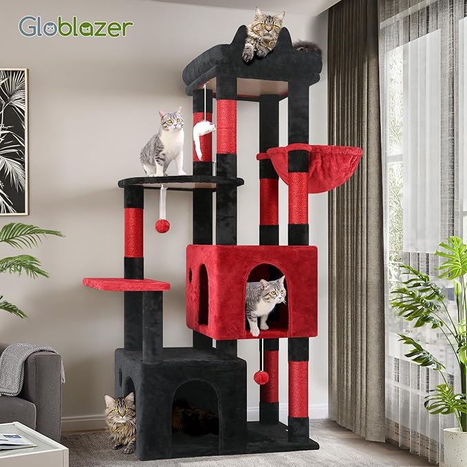Globlazer Gothic Cat Tower for Indoor Cats, Heavy Duty Goth Cat Trees for Large Cats Adult Big Cats Maine Coon Cat Tree with Scratching Post, Extra Large Top Perch, Cat Condos, F61, Blood-Goth, 61inch