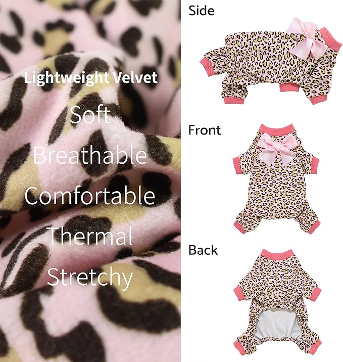 Fitwarm Leopard Dog Pajamas, Fleece Dog Clothes for Small Dogs Girl with Legs, Pet Onesie, Cat Outfit, Pink, XXL