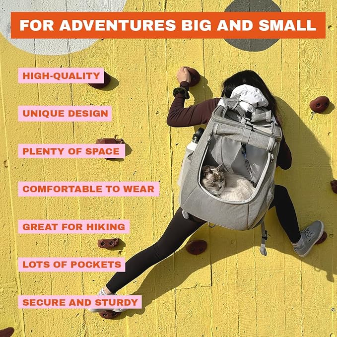 Travel Cat Navigator Carrier Bag - Premium Cat Backpacks for Carrying Cats, Travel, Hiking, Outdoor Use - Grey Mesh Backpacks for Small, Medium, Large Cats up to 25 LBS with Side Pockets, Zipper Clips
