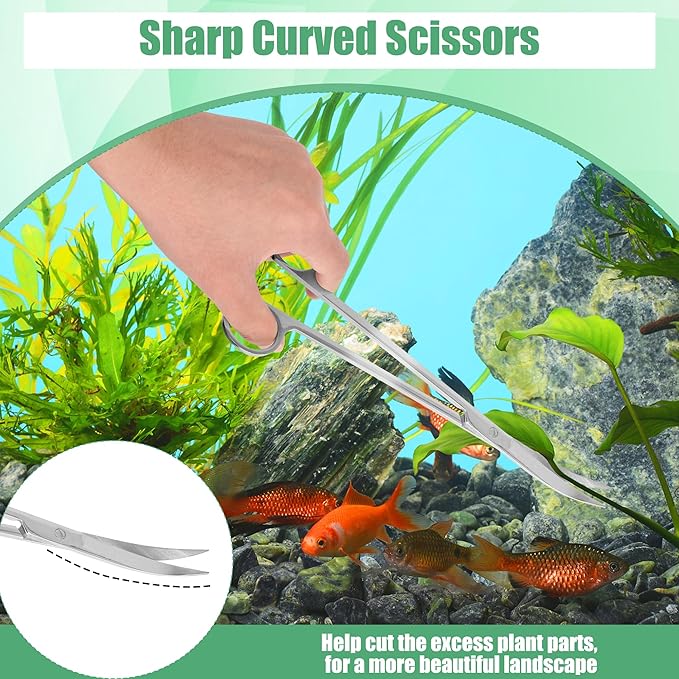 Aquarium Aquascape Tools Kit, 4 in 1 Anti-Rust Aquatic Plant Aquascaping Tool Stainless Steel Black Tweezers Scissors Spatula for Aquarium Tank Clean Fish Tank Aquascape Accessories Set