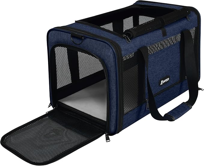 Cat Carrier 18x11x11 United Airline Approved, Top Loader Heavy Duty Softshell Pet Flying Bag 18lbs, Small Dog Chihuahua Crate 5-10 Pounds, Kitty Transport Kennel, Miniature Poodle Case Navy