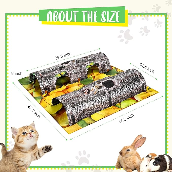 Pet Activity Tunnels - Interactive Tree Trunk Cat Play Tunnel Tube center with Peek Holes, Pets Puzzle Hunt Chase Training Center for Kitten, Ferret,Hedge,Rabbits,Small Animals