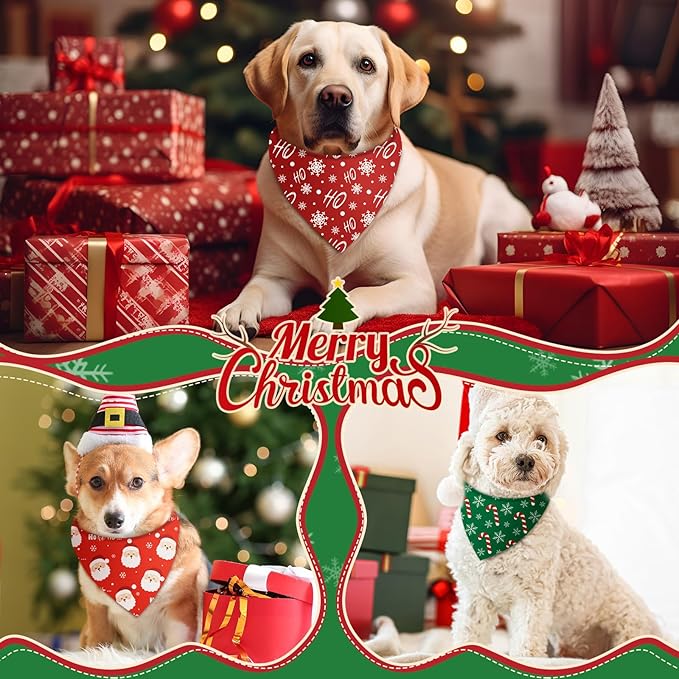 Weewooday 50 Pcs Christmas Bandanas for Dogs Xmas Bandanas Bulk with Santa Snowflake Candy Cane Soft Bibs Adjustable Triangle Doggie Scarf for Small Medium Large Pet (31.5 x 21.7 x 21.7 Inch)