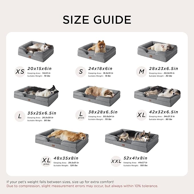 Bedsure Orthopedic Dog Beds for Small Dogs - Washable Small Dog Cat Bed Waterproof, Comfort Pet Couch Sofa with Washable Removable Cover, Pets Bed with Nonskid Bottom, Dune Haze Blue, 24"