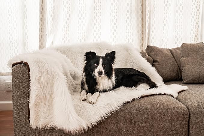 PupProtector Waterproof Throw Blanket for Dogs and Cats, Pet Blanket Cover for Couches, Sofas, Beds, Car Seats, Furniture, Calming Soft Faux Fur, Polar White, Original (60" L x 50" W)