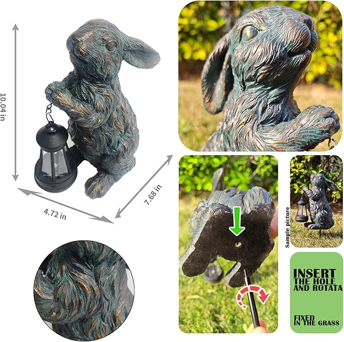 Solar Garden Outdoor Decor Bunny Statues,Figurine Decorations Rabbit for Yard Patio Lawn Balcony Ornament, Home Houses Holiday Lighting, Unique Housewarming Gifts for Mom Grandma Women Wife Sister