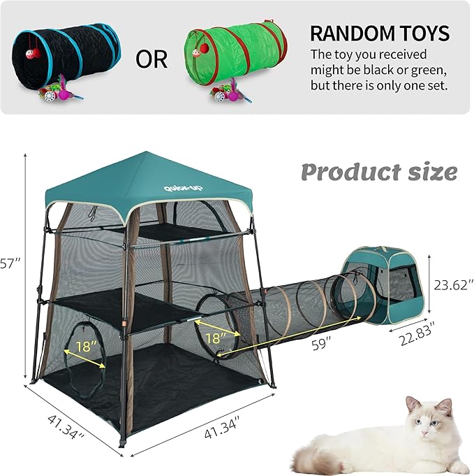 Extra Large catio Outdoor cat Enclosure,3-in-1 Cat Tower Tent with Tunnel/Pop Up Cube, Portable Catio,Cat Tent,Foldable Cat Enclosure for Indoor/Outdoor/Camping Weatherproof & Sunproof(Patented)