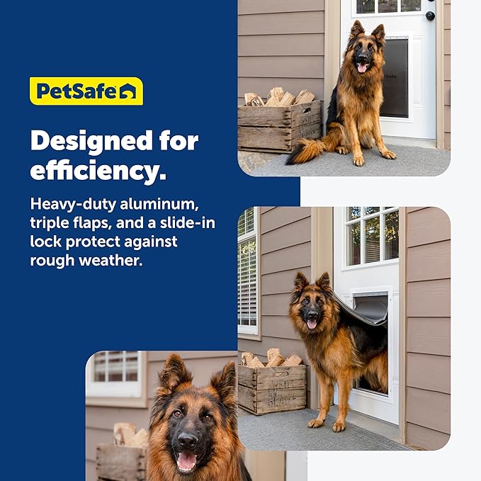 PetSafe Extreme Weather Aluminum Pet Door - Energy-Saving Thermal Barrier Pet Flap with Slide-in Door Locking & Secure Flap Cover - for Dogs Up to 220 Lb - Extra Large