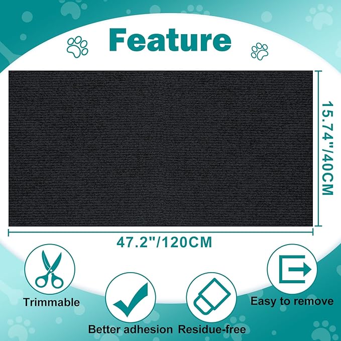 Bed Cat Scratcher Pad,47.2"x15.8"Cat Scratching Mat,Self-Adhesive Trimmable Anti Scratch Bed Couch Wall Corner Furniture Protector from Cat Claws,Easy Use for Carpet/Door/Post