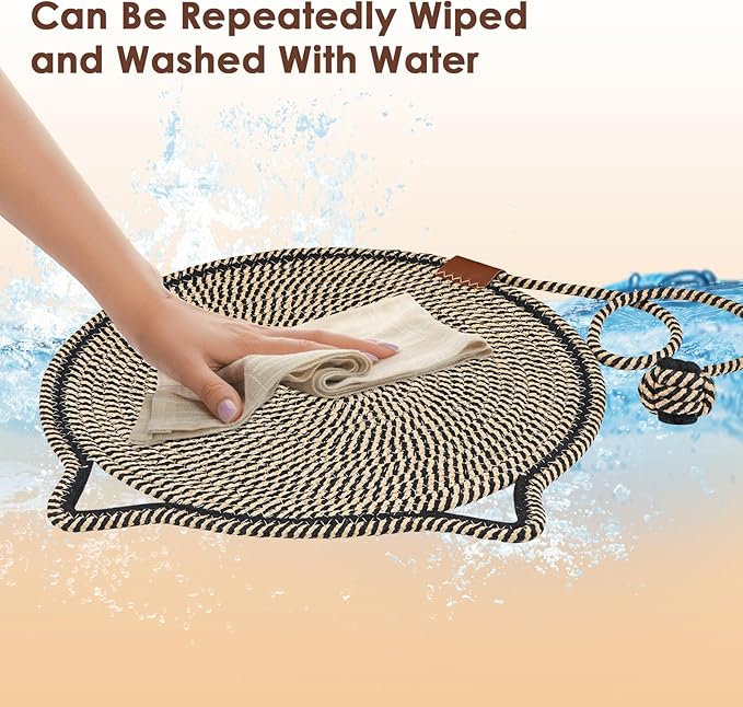 Cat Scratcher Mat, Natural Cotton Rope Cat Scratch Pad, 15.7'' Round Horizontal Floor Cat Scratching Pads for Indoor Cats, Cat Furniture Protector for Wall, Couch, Carpets, Sofas